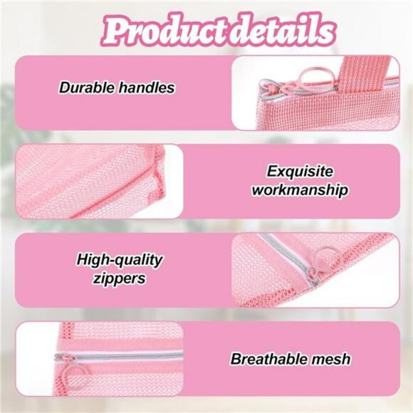 Pink mesh shower caddy bag set of 2 toiletry organizer quick dry for dorm gym ca - Picture 5 of 8